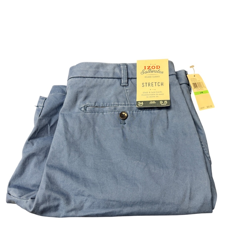 IZOD Shorts Mens 34 (35x9.5 ACTUAL) Saltwater Stretch Federal Blue Chino NEW